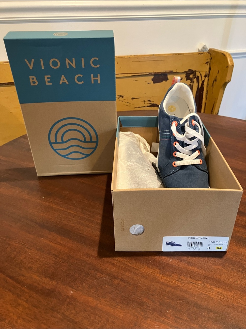 Vionic Beach Navy Canvas Sneakers with White Laces and Coral Eyelets